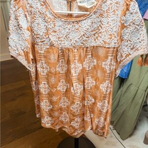 Savanna Jane Rust Orange Embroidered Boho Tunic Top